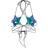FlyCC Women's Metallic Star Bralette Bra Strappy Wrap Around Crop Top Rave Dance Tops