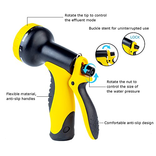 Losun Hose Nozzle, Garden Hose Nozzle with Heavy Duty 10 Adjustable Spray Patterns for Watering Garden, Washing Car and Pets
