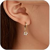 UTISUVIKO Flower Chain Drop Hoop Earrings for Women, S925 Sterling Silver Cubic Zirconia Huggie Hoop Dangle Earrings AS Birthday Jewelry from Best Friends