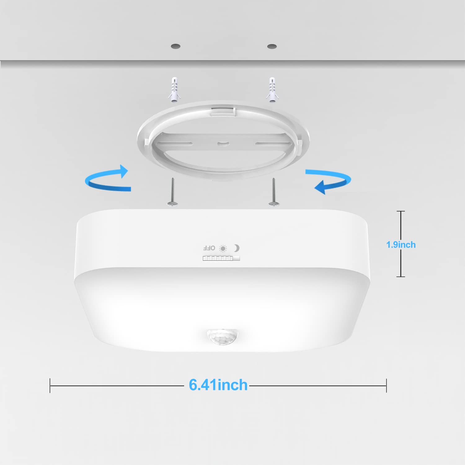 Rechargeable Motion Sensor Closet Light, Rechargeable Battery Operated Ceiling Light Wireless, 500LM Wireless Motion Activated Light for Shower Stairs Hallway Pantry Porch Garage, 5000K