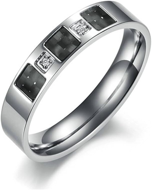 MoAndy Jewelry CZ Stainless Steel & Carbon Fiber Lovers' Engagement Rings
