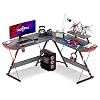 MOTPK L Shaped Gaming Desk 51″ L Shaped Desk, Real Carbon Fiber Coated, Gaming Desk Table with Large Monitor Riser Stand for Home Office, Sturdy Writing Workstation, Gaming Desk with Shelf, Black