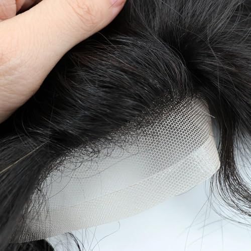 e estelle Men Natural Hair Toupee, Human Hair Q6 Swiss Lace Base PU Around Man Hair Replacement System, For Thin Or Hairloss (Nature Black, 6x8)