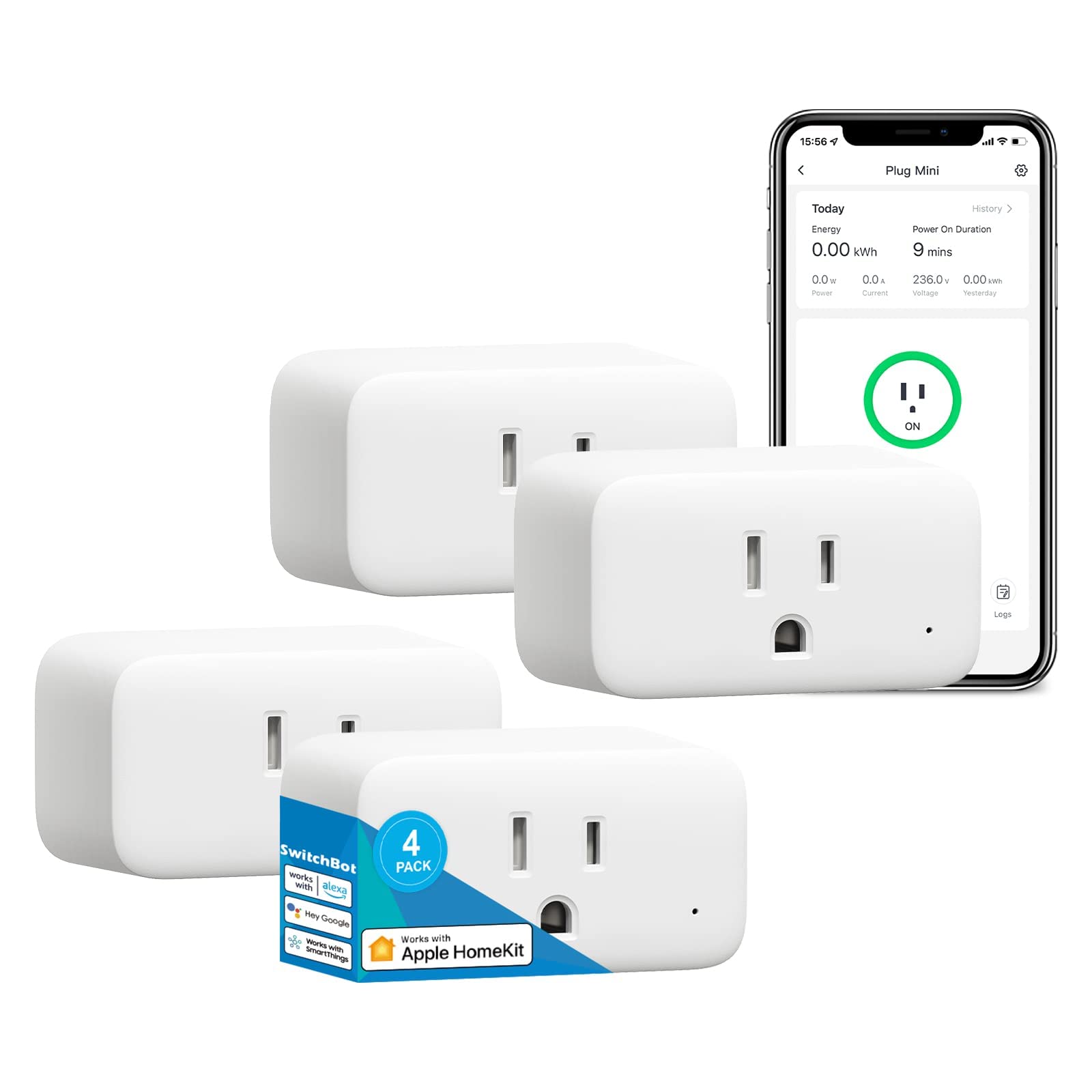 Photo 1 of SwitchBot HomeKit Smart Plug Mini 15A, Energy Monitor, WiFi(2.4G Only) Outlet Works with Apple HomeKit, Alexa, Google Home, App Remote Control & Timer Function,No Hub Required (4 Pack)