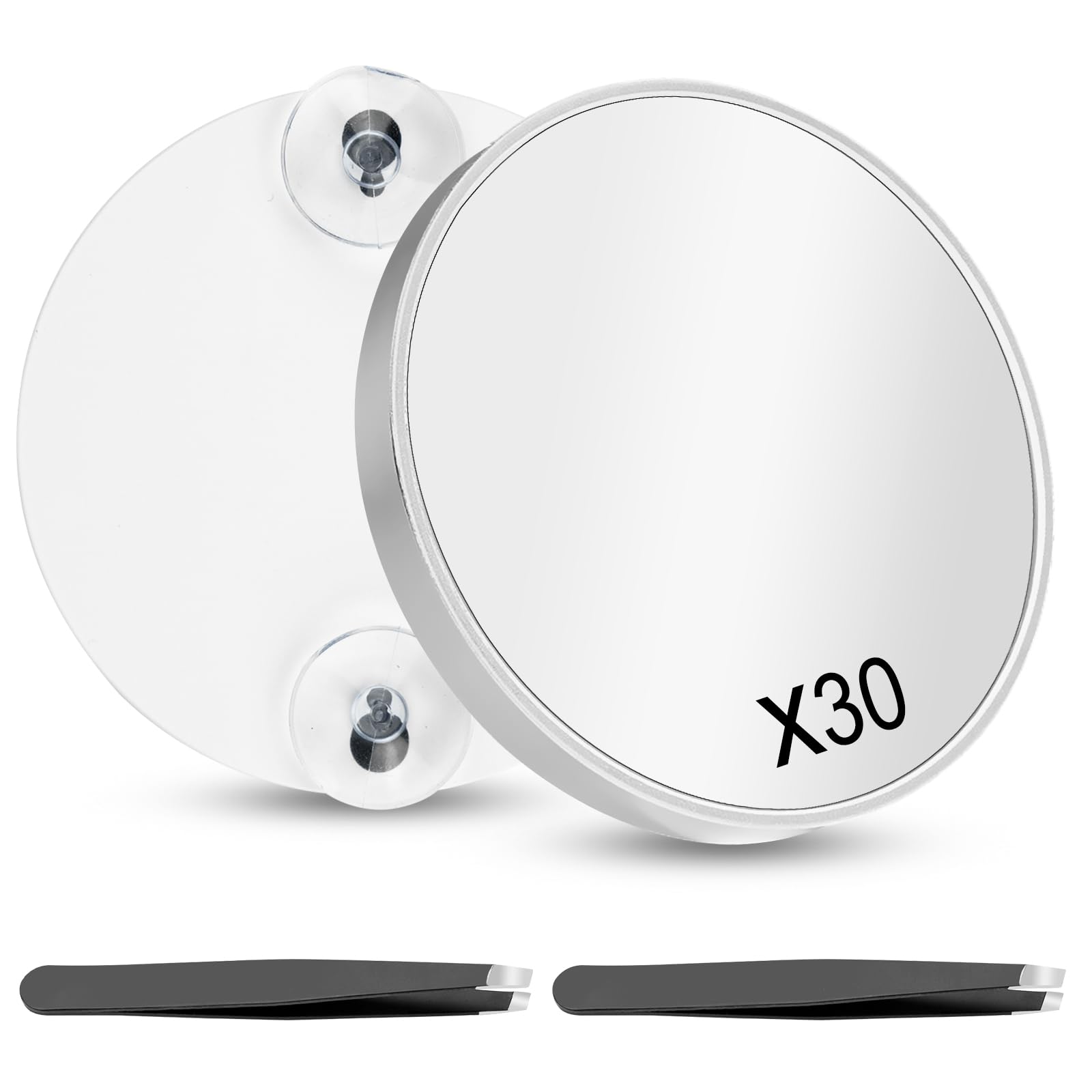 Leikedun 30X Magnifying Mirror, 3.5 inches Small Magnifying Mirror with Suction Cup and 2Pcs Tweezers Travel Essentials Pocket Mirrors