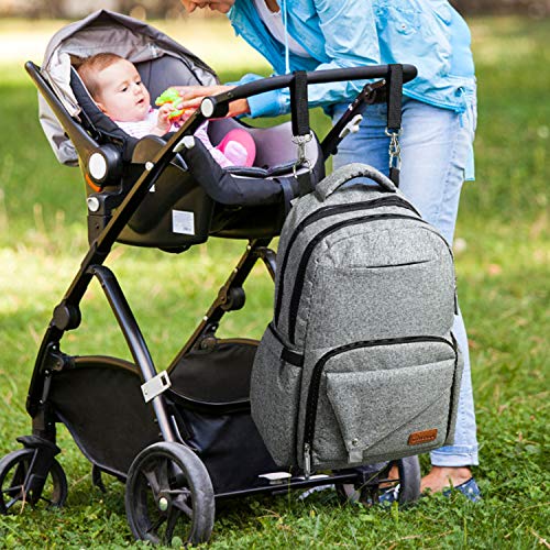 Diaper Bag Backpack,Chuntianli Multi-Function Travel Back Pack Large Maternity Baby Nappy Changing Bag Organizer,Waterproof/Durable,with USB Charging Port/Insulated Holder Pockets/Stroller Strap, Gray - Thumbnail 6