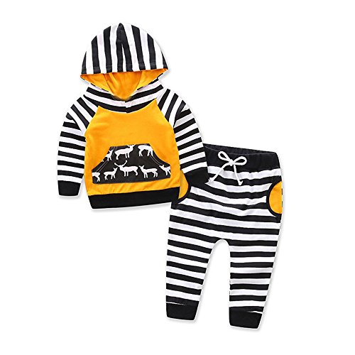Top and Top Baby 2pcs Boys Girls Hooded Sweatshirt Tops Striped Pants Baby Take Home Outfits Costume 1-5Y