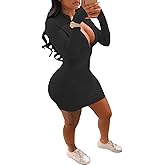 TINYHI Front Zipper Bodycon Dress Party Long-Sleeve Club Dresses