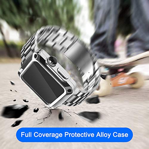 HUALIMEI Case for Apple Watch 42mm Series 3 Stainless Steel Band Rugged