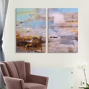 2 Panel Canvas Wall Art - Abstract Grunge Color Composition - Giclee Print Gallery Wrap Modern Home Art Ready to Hang - 16"x24" x 2 Panels