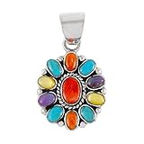 Turquoise & Gemstone Sterling Silver Cluster Pendant