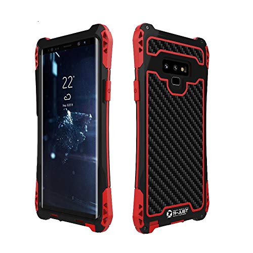 Galaxy Note 9 Case,Bpowe Shockproof Proof Carbon Fiber Zinc Magnesium Alloy Metal Heavy Duty Armor Protection Case Cover with HD Clear Screen Protector for Samsung Galaxy Note 9 (Red)
