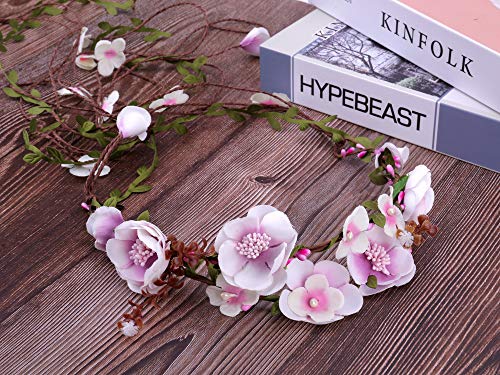 Felice Arts Floral Headband Adjustable Flower Crown Bridal Hair Wreath Flower Garland Headdress for Wedding Festival Themed Party Vacation Maternity Photography Props Halloween Fairy Costume or Xmas - Thumbnail 6