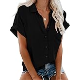 APRAW Womens Casual Button Down Short Sleeve Shirts 2026 Summer Fashion Cotton Linen Shirt Top Blouses with Pocket