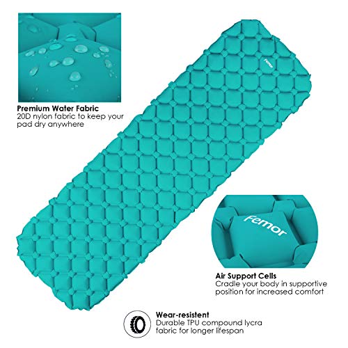 femor Sleeping Pad, Inflatable Camping Pad with Comfortable Air-Support Cells Design for Hiking, Backpacking, Camping, Traveling