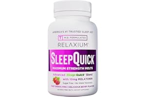 Relaxium Sleep Quick Maximum Strength Melts, Fast Acting Sleep Aid with 10 mg Melatonin, Drug Free Dietary Supplement, Vegan, Gluten Free, Made in USA, 100 Servings, Berry Flavor