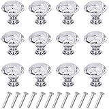 D-buy 12 Pack 30mm Cabinet Knobs Drawer Pulls Drawer Knobs Dresser Knobs Diamond Shaped Crystal Glass with Screws (Silver)