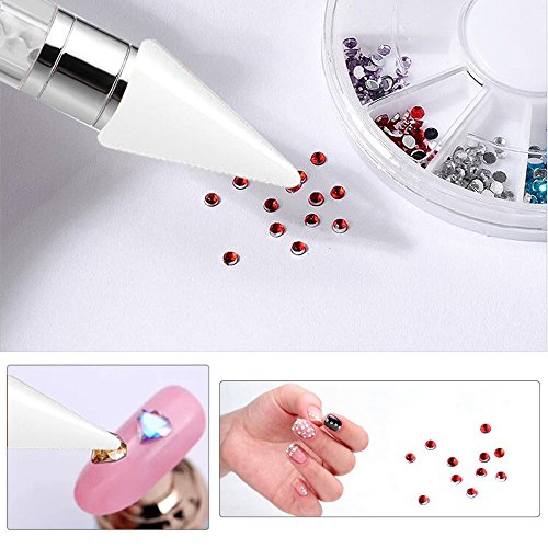 1 Pc Senior Double-head Wax ended Nail Rhinestone Picker Dotting Pen Acrylic Handle Gem Pick Up Applicator Tool Self-Adhesive Dot Head Tips Nail Art DIY Decoration Tool with Travel case (White) - Thumbnail 4