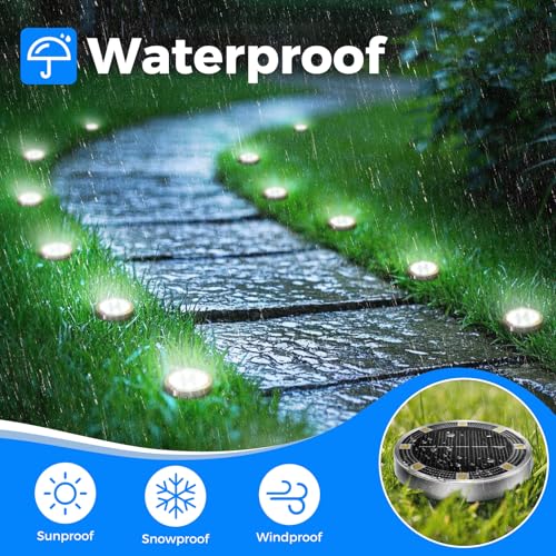 Peasur 12 Packs Solar Lights LED Outdoor Garden Ground, 8 LED Solar Light Outdoor Garden, IP65 Waterproof Solar Lights for Patio, Path, Lawn, Cool White