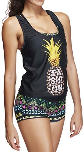WOOSEN Women's Sports Bra Swimsuit Tankini 3 Or 2 Pieces Suits Bikini Set with Boyshort