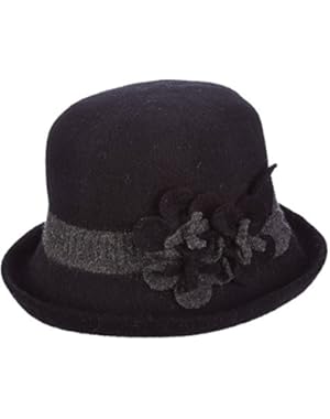 BOILED WOOL CLOCHE FLOWER DETAIL 1 INCH BRIM (LW668)