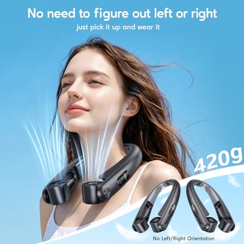 Yannovus Portable Neck Fan with Cooling Plates, 6000mAh Neck Fans Rechargeable with 1-100 Speed Control, Bladeless Cooling Fan with Digital Display, Adjustable Air Outlets for Travel Outdoor