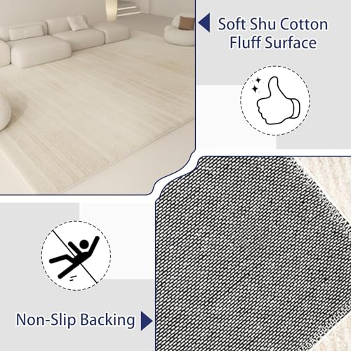 Jorunb Area Rug Washable Soft Rugs for Living Room Bedroom Modern Deco Polyester Fiber Carpet Rugs for Bedroom with Non Slip Backing Home Decor Floor Decoration Mat(Light beige,200x300cm)