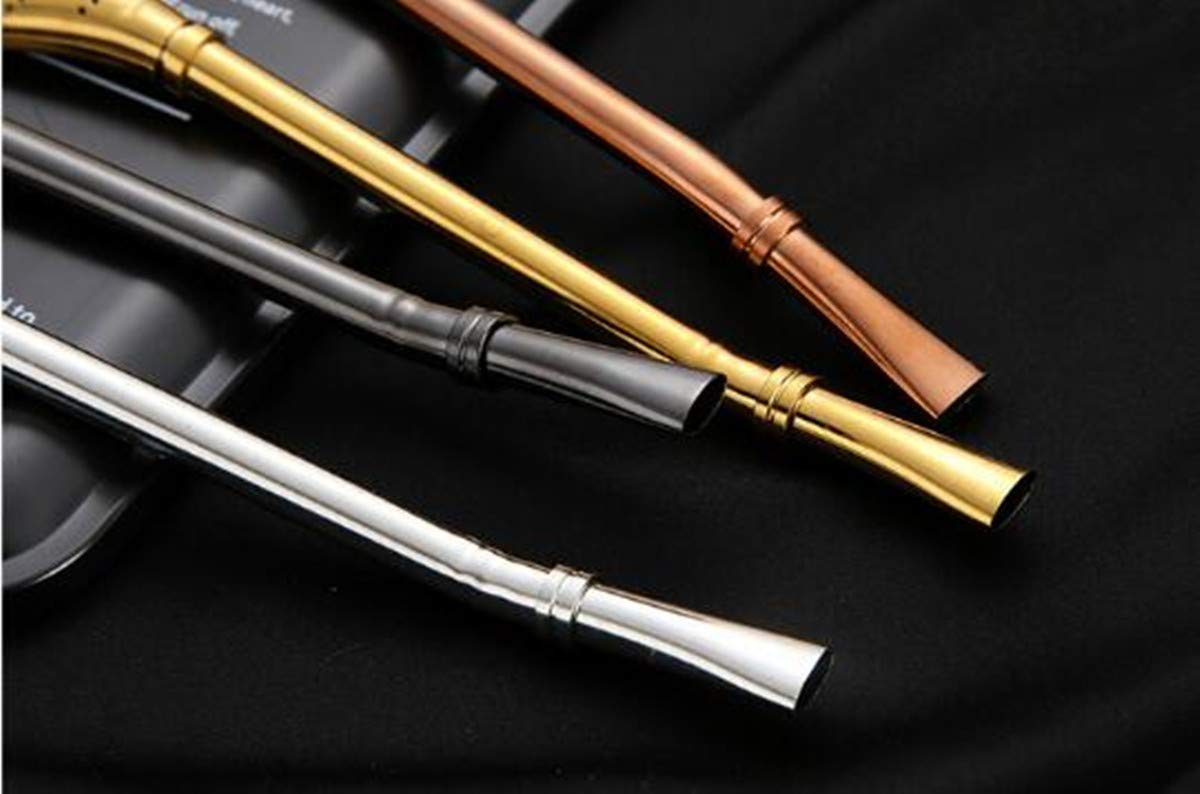 Bombillas Trinkhalme mit Reinigungsbürste für Smoothie, Milchshake und Heißgetränke, Kaffee, Yerba Mate, Strohhalm, Teelöffel, 4 Stück