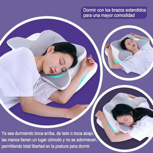 JeeLeeko Almohada Cervical de Espuma viscoelástica Almohada ortopédica ergonómica 2 en 1 Que Alivia el Dolor de Cuello y Brinda Soporte Contorneado para Personas Que Duermen de Lado