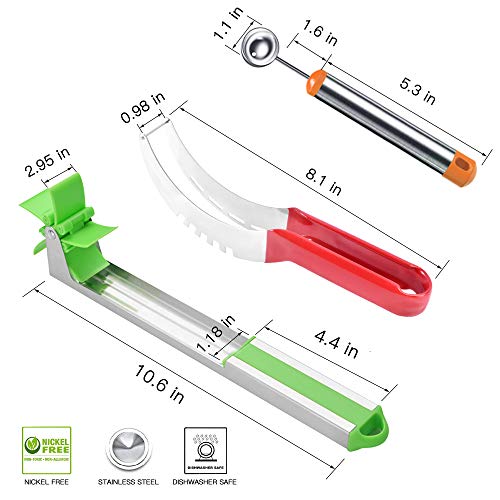 SZUAH Watermelon Windmill Cutter Slicer,304 Stainless Steel Watermelon Slicer Fruit Knife, with A Melon Baller Scoop & A Melon Slicer -Kitchen Gadgets Tools - Thumbnail 2
