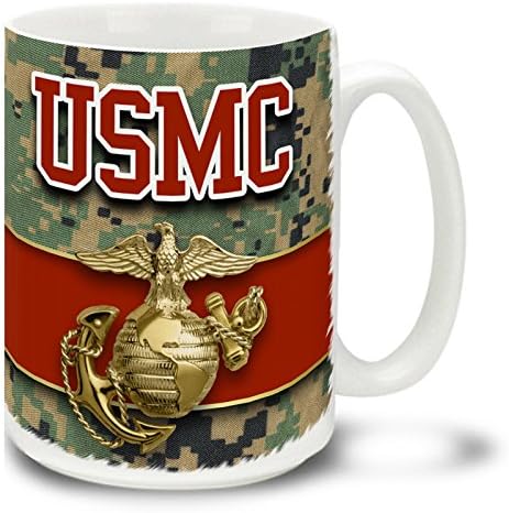 USMC Eagle Globe and Anchor on MCU Camo United States Marine Corps - CUSTOMIZABLE 15 oz Large Ceramic Coffee Mug VIVID FULL-COLOR