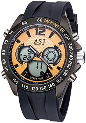 ASJ Men's Military Sports,LED Dual-Display Functionality Quartz Wrist Watch， Analog Digitals Bracelet,Rubber Strap,Blue Dial