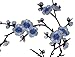 Emmas Two Asian Cherry Blossom Sakura Flower Iron on Embroidered Appliques Patch Japanese Chinese (Blue)
