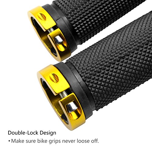 LYCAON Bike Handlebar Grips, Non-Slip-Rubber Adjustable Bicycle Handle Grip with Aluminum Lock, Bike Grips for Mountain Road Foldable Bike MTB BMX with End Caps (Gold, General End Caps) - Thumbnail 5