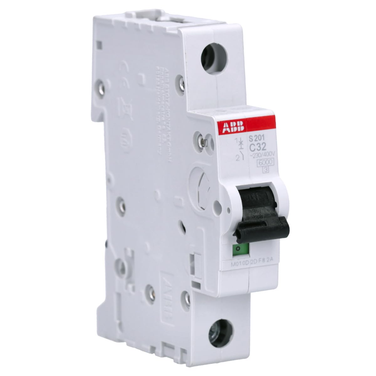 ABB S201-C32 Miniature Circuit Breaker, 1 Pole, Type C, 6/10kA Breaking Capacity, 32 Amp Current (2CDS251001R0324), grey