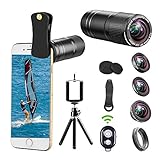 iphone Camera Lens, 12x Telephoto Lens kit + 0.65x Wide Angle & Macro Lenses + 180° Fisheye Lens + Star Filter Lens, Clip-On lenses for iphone X 8 7 6s 6 plus, Samsung Android Smartphones & Tablet