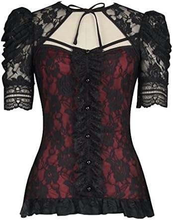 Black Purple Victorian Gothic Steampunk Lace T Shirt Blouse Top