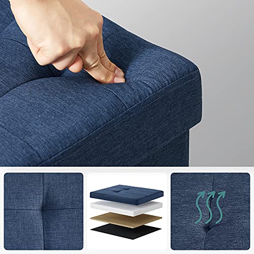 SONGMICS Banco de Almacenamiento, Puff Almacenaje de 76 cm, Baúl de Almacenaje, Taburete Reposapiés, Azul Oscuro MLSF47IN