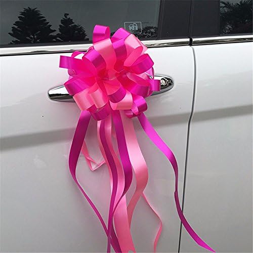 Genie 10pcs Large Organza Pull Bow Craft Ribbon Wedding Car Decoration Gifts Wrapping Supplies Packing Material Pull Flower Cheap,Rose red + powder