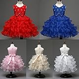 MUYAOO Girls Kids Bowknot Beads Ruffles Lace Princess Party Wedding Dress