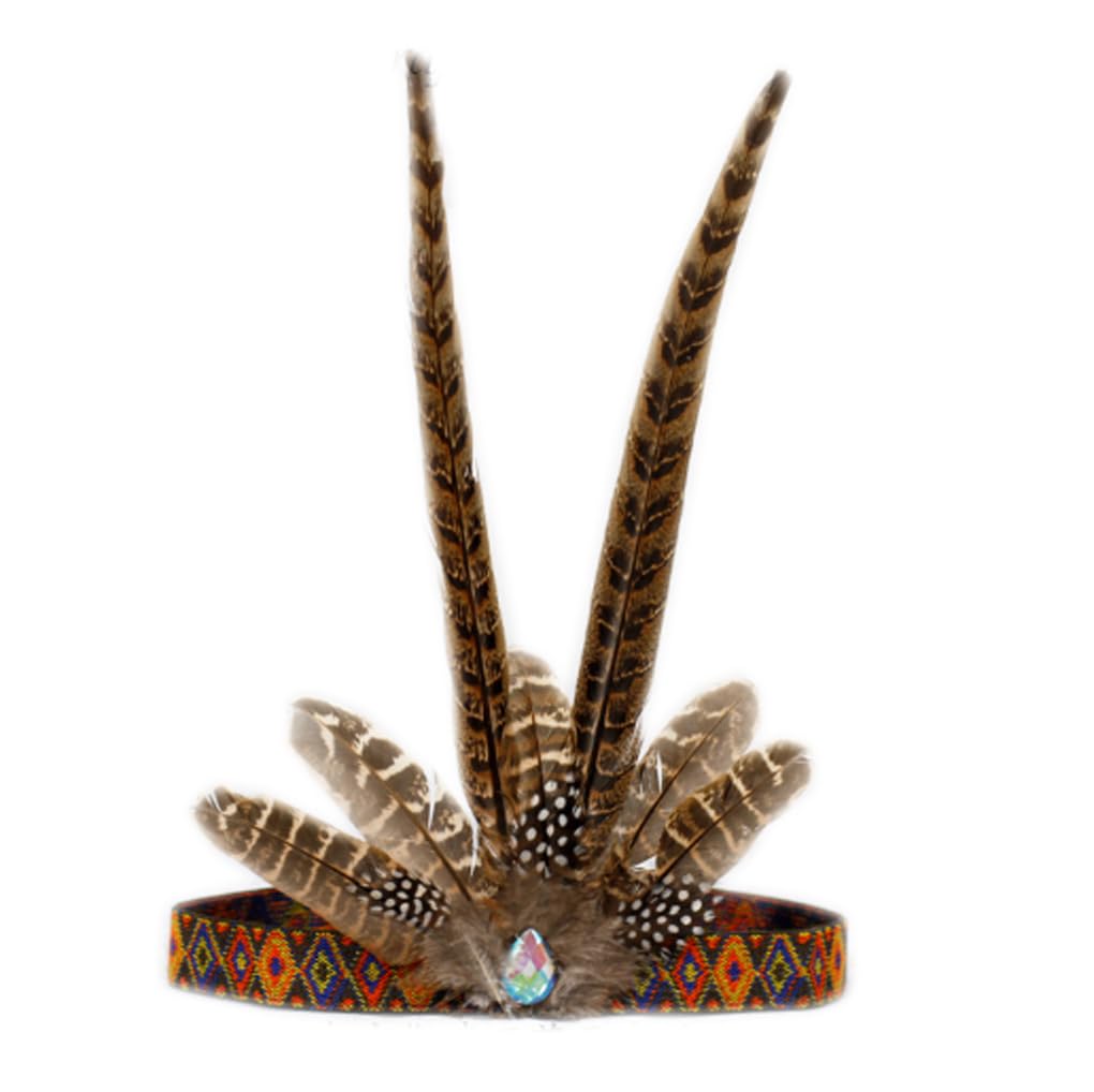 OhMill Halloween African Headwear Indian Feathered Headband African Chieftain Hat Headpiece Stage Show Props Christmas Easter Halloween Party Cosplay Fancy Dress Adults, Brown — image 1