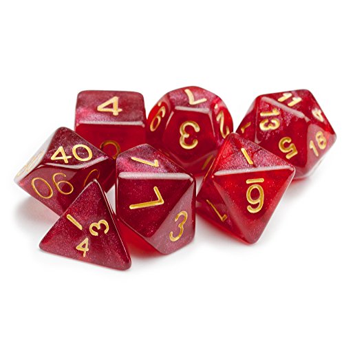 7 Die Polyhedral Dice Set - Philosopher's Stone (Red Glitter) with Velvet Pouch by Wiz Dice