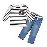 Vogholic Little Girls' Casual Long Sleeve Striped T-shirt + Jeans 2 Piece Set