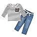 Vogholic Little Girls' Casual Long Sleeve Striped T-Shirt + Jeans 2 Piece Set 6T White
