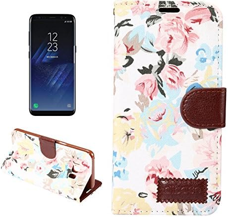 Flip Samsung S8 Plus Case 6.2 Inch Protective Fashion Cover with Card Slots for Samsung Galaxy S8 Plus (Fabric Flower Withe)