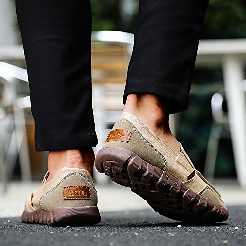 BEFAiR Men's Canvas Shoes Vintage Comfort Casual Slip On Loafers Walking Sneakers Breathable Shoes (11 D(M) US, Khaki2)