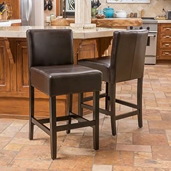 Christopher Knight Home (Set of 2) Seigel Brown Bonded Leather Counter Stool, 18