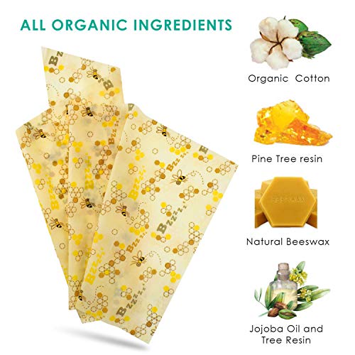 Alcoon Beeswax Food Wraps 1 Meter Roll 13 x 39 Inch Reusable Beeswax Wraps Eco-Friendly Sustainable Food Storage Wraps for Sandwich, Cheese, Fruit, Bread, Snacks (Bee Pattern) - Thumbnail 2
