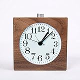 WAYCOM Exquisite Square Silent Mute Table Snooze Small Wood Alarm Clock with Nightlight (Black Walnut Wooden)