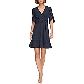 DKNY Womens Tulip Sleeve Scuba Crepe Faux Wrap Dress